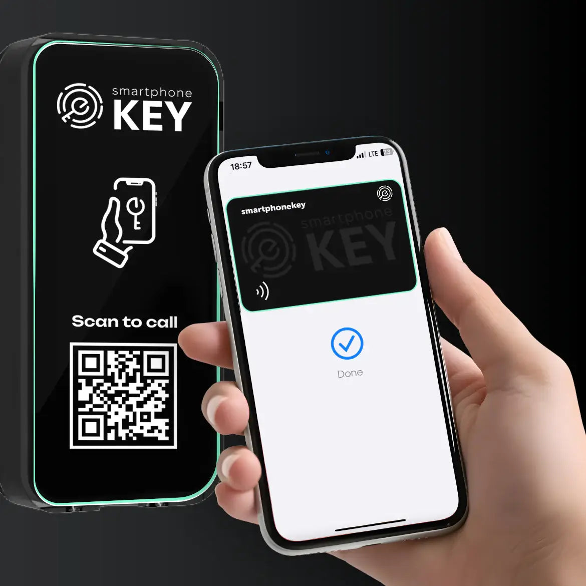 Person holding phone near SmartphoneKey Reader for keyless access